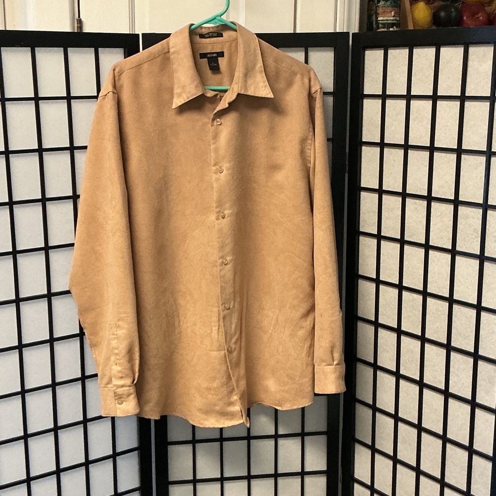 Alfani Mens Tan Casual Button-Down Shirt